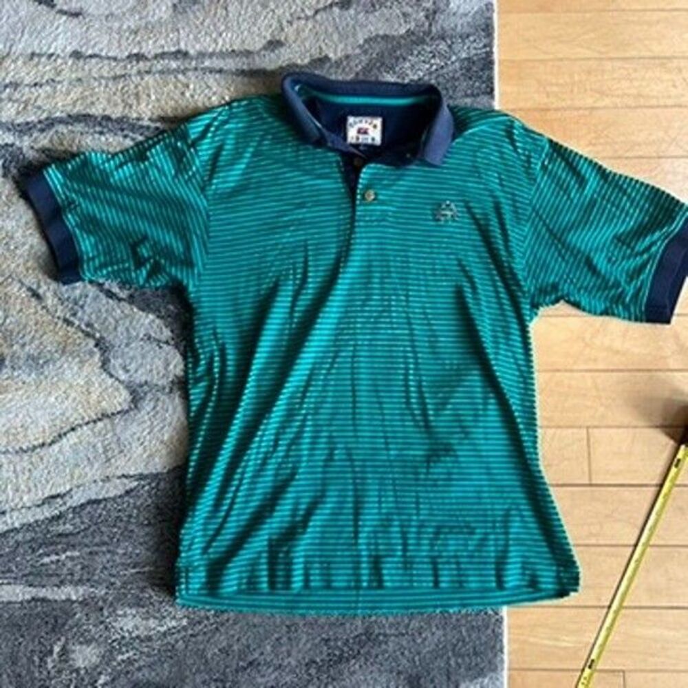 Vintage Cutter & Buck Short Sleeve Green Blue Striped Polo Shirt Mens Size L